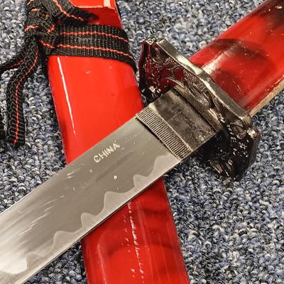 LOT 116: 3-Piece Red Katana Sword Set