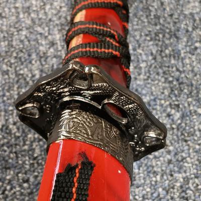 LOT 116: 3-Piece Red Katana Sword Set