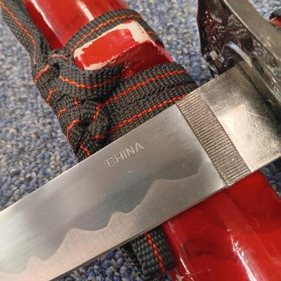 LOT 116: 3-Piece Red Katana Sword Set