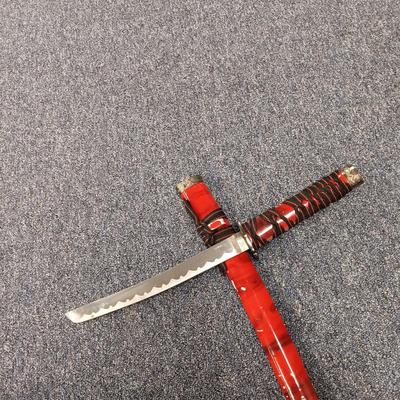 LOT 116: 3-Piece Red Katana Sword Set