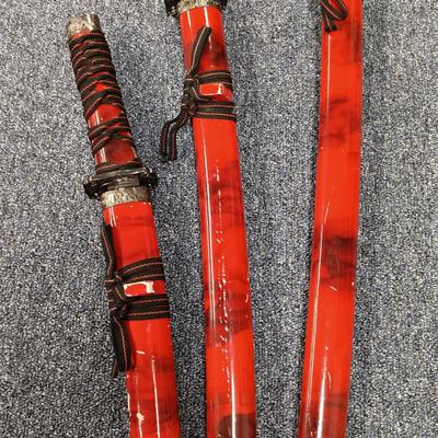 LOT 116: 3-Piece Red Katana Sword Set
