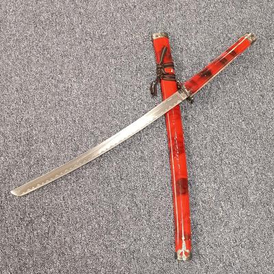 LOT 116: 3-Piece Red Katana Sword Set