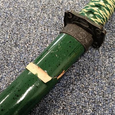 LOT 119: 3-Piece Green Katana Sword Set