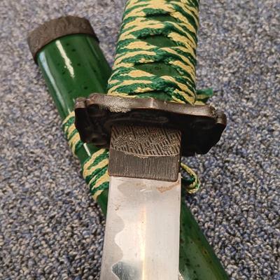 LOT 119: 3-Piece Green Katana Sword Set