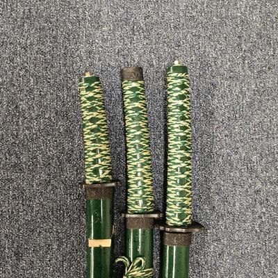 LOT 119: 3-Piece Green Katana Sword Set
