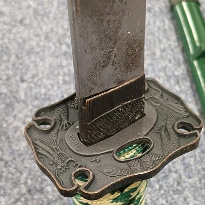LOT 119: 3-Piece Green Katana Sword Set