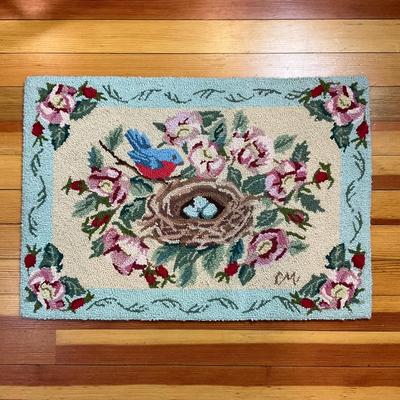 K482 CLAIRE MURRAY Blue Birds Nest Hooked Rug