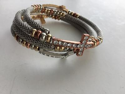 Mesh type fashion rhinestone cross wire wrap around bracelet