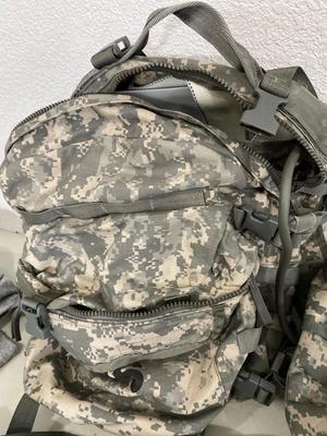 Army backpack, hydration carrier and two pouches