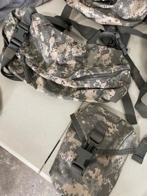 Army backpack, hydration carrier and two pouches