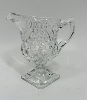 McKee Glass PLYMOUTH Clear Creamer 4.5” Thumbprint Footed Mid-Century