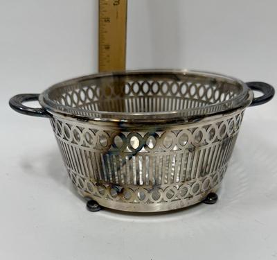 Vintage REED & BARTON round Glass Casserole and EPNS silver plate basket with handles