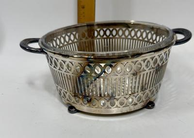 Vintage REED & BARTON round Glass Casserole and EPNS silver plate basket with handles