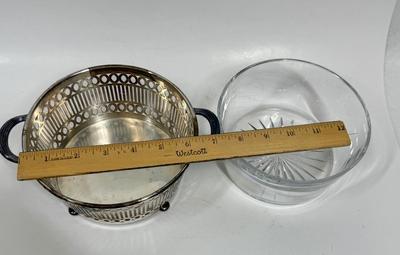 Vintage REED & BARTON round Glass Casserole and EPNS silver plate basket with handles