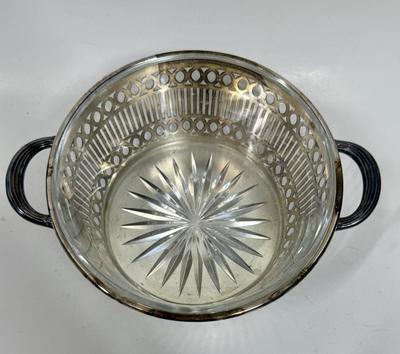 Vintage REED & BARTON round Glass Casserole and EPNS silver plate basket with handles