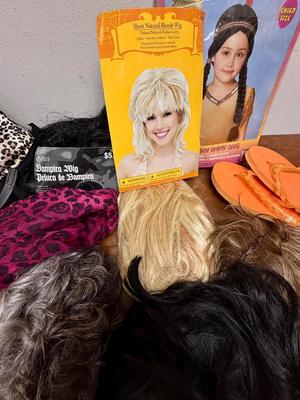 HALLOWEEN Costume Accessories Lot - wigs, American Indian Costume, Pink & Black Scarf, etc