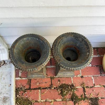 O534 Pair of Cast Iron Urns with Base