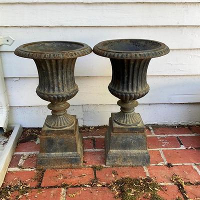 O534 Pair of Cast Iron Urns with Base