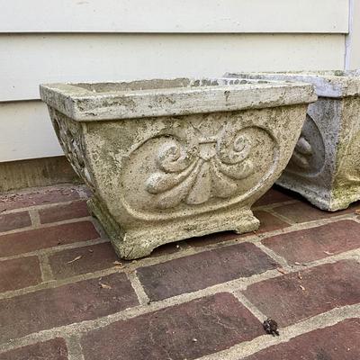 O538 Pair of Concrete Square Acanthus Style Planters