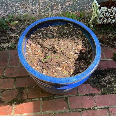 O544 Large Blue Glazed Terra Cotta Pot
