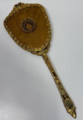 Antique Gold Tone Hand Mirror Hollywood Regency very heavy!