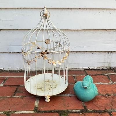 O548 Metal Birdcage and Ceramic Bird