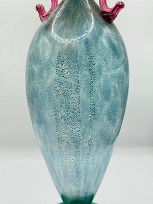 LOT 1L: Chris Baker Salmon Signed Wine Glasses & Signed 1996 Art Glass Vase