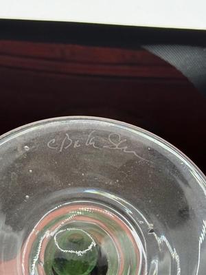 LOT 1L: Chris Baker Salmon Signed Wine Glasses & Signed 1996 Art Glass Vase