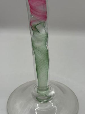 LOT 1L: Chris Baker Salmon Signed Wine Glasses & Signed 1996 Art Glass Vase
