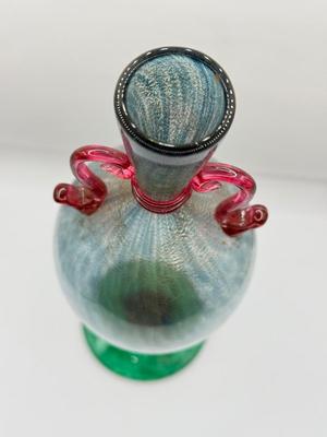 LOT 1L: Chris Baker Salmon Signed Wine Glasses & Signed 1996 Art Glass Vase
