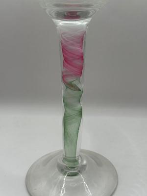 LOT 1L: Chris Baker Salmon Signed Wine Glasses & Signed 1996 Art Glass Vase