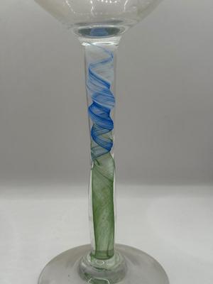 LOT 1L: Chris Baker Salmon Signed Wine Glasses & Signed 1996 Art Glass Vase