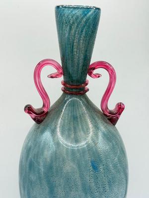LOT 1L: Chris Baker Salmon Signed Wine Glasses & Signed 1996 Art Glass Vase