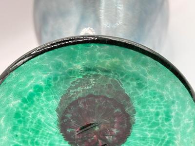 LOT 1L: Chris Baker Salmon Signed Wine Glasses & Signed 1996 Art Glass Vase