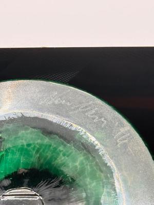 LOT 1L: Chris Baker Salmon Signed Wine Glasses & Signed 1996 Art Glass Vase
