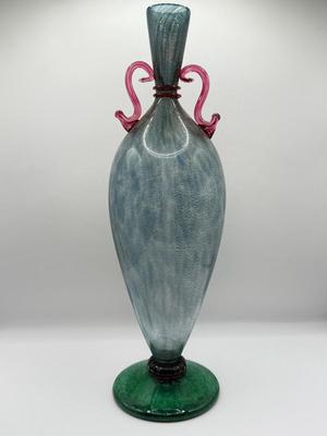 LOT 1L: Chris Baker Salmon Signed Wine Glasses & Signed 1996 Art Glass Vase