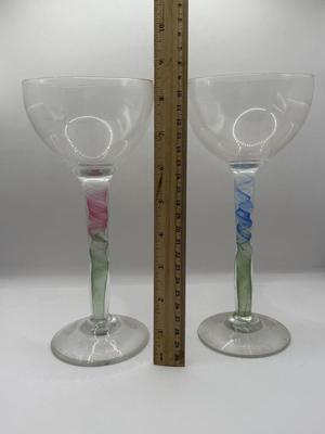 LOT 1L: Chris Baker Salmon Signed Wine Glasses & Signed 1996 Art Glass Vase