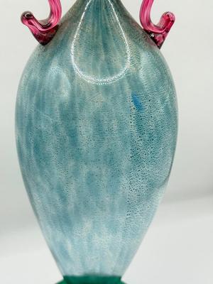LOT 1L: Chris Baker Salmon Signed Wine Glasses & Signed 1996 Art Glass Vase
