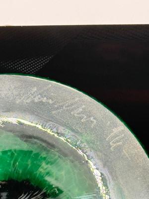 LOT 1L: Chris Baker Salmon Signed Wine Glasses & Signed 1996 Art Glass Vase