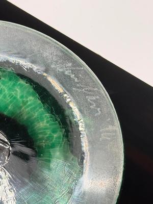 LOT 1L: Chris Baker Salmon Signed Wine Glasses & Signed 1996 Art Glass Vase