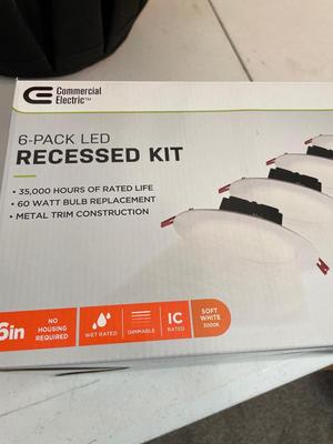 Tool bucket, six pack LED, recessed kit and 3M hand mask