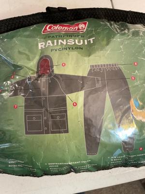 Deuter backpack, Coleman rain suit, U-fit glasses