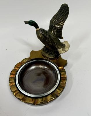 Vintage Cast Brass Metalware Duck Ashtray with glass insert