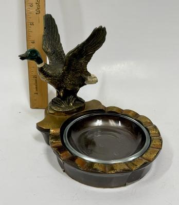 Vintage Cast Brass Metalware Duck Ashtray with glass insert
