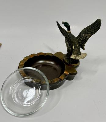 Vintage Cast Brass Metalware Duck Ashtray with glass insert