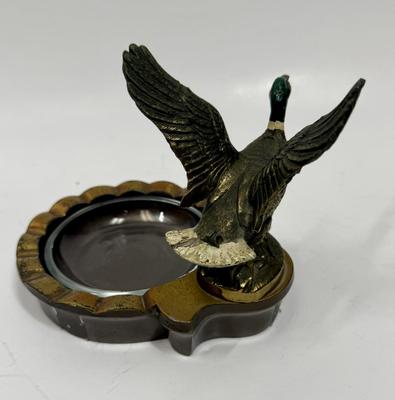 Vintage Cast Brass Metalware Duck Ashtray with glass insert