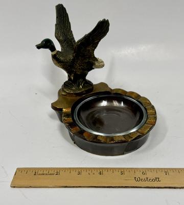 Vintage Cast Brass Metalware Duck Ashtray with glass insert