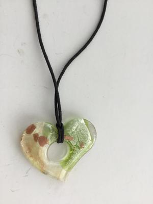 Green glass heart neck pendant