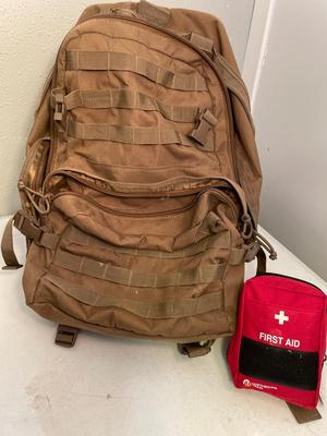 Large backpack and first aid kit