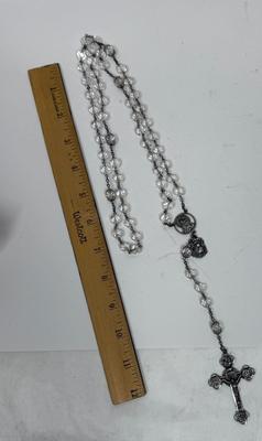 Vintage Crystal Bead Rosary Necklace